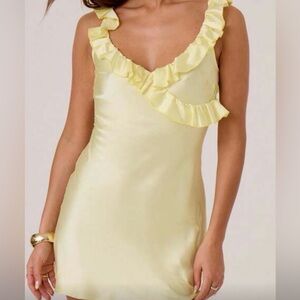 Yellow Ruffle Satin Dress